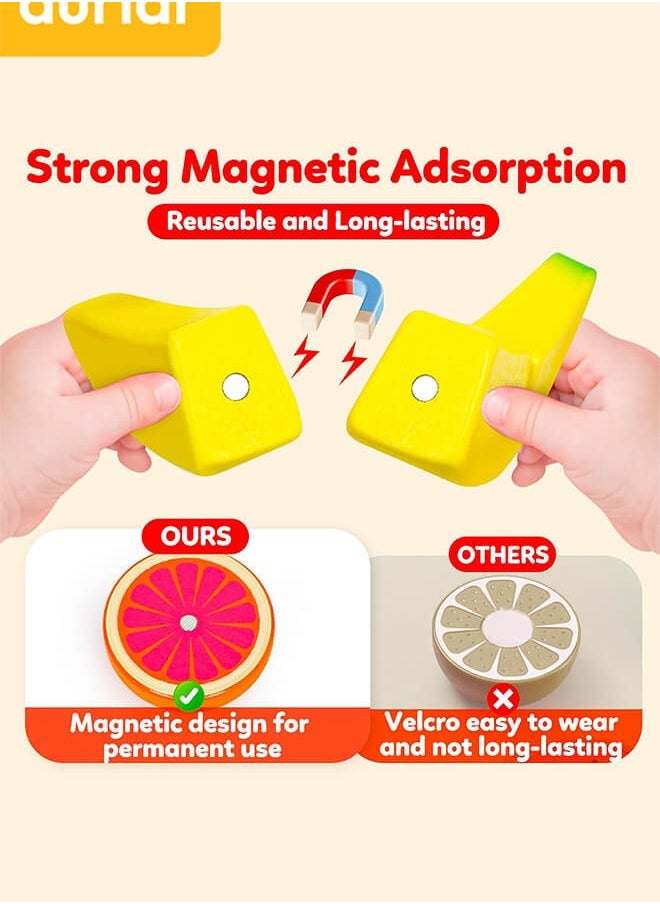 Aurlar Montessori Wooden Fruit Cutting Toy Set for Kids – Magnetic Pretend Food Play Basket with Knife – Safe Kitchen Simulation Toy for Toddlers  - Image 2