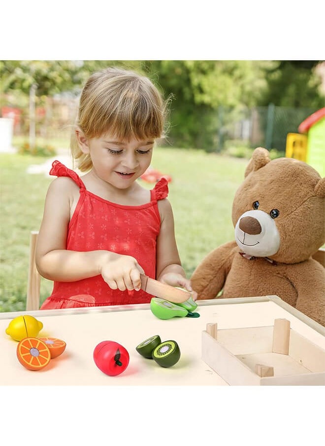 Aurlar Montessori Wooden Fruit Cutting Toy Set for Kids – Magnetic Pretend Food Play Basket with Knife – Safe Kitchen Simulation Toy for Toddlers  - Image 4