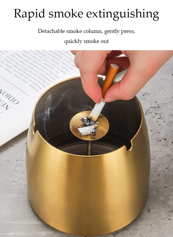 DUNISO Stainless Steel Ashtray, Portable Anti Drop Ashtray, Windproof And Anti Odor Ashtray, With Lid，Suitable For Terraces, Homes, Offices, Living Rooms, Outdoor, 6.5 * 9.7 * 8cm, Gold - Image 4