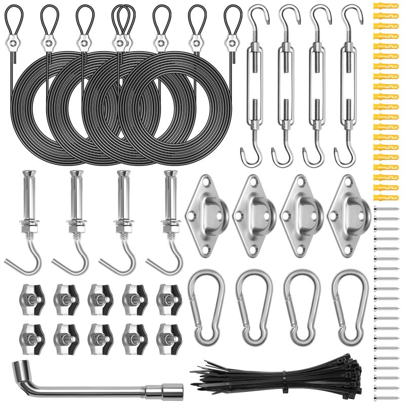Windspeed Windspeed 121P Sun Shade Sail Hardware Kit,  Heavy Duty Sun Shade Sail Stainless Steel Hardware Kit with 4P 10ft Nylon  - Image 2