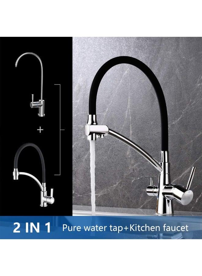 Black Kitchen Tap with Flexible Spout, 3-in-1 Sprayer & Water Filter Purifier, Chrome Finish - Image 5