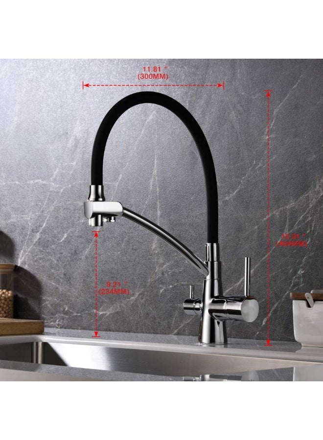 Black Kitchen Tap with Flexible Spout, 3-in-1 Sprayer & Water Filter Purifier, Chrome Finish - Image 3