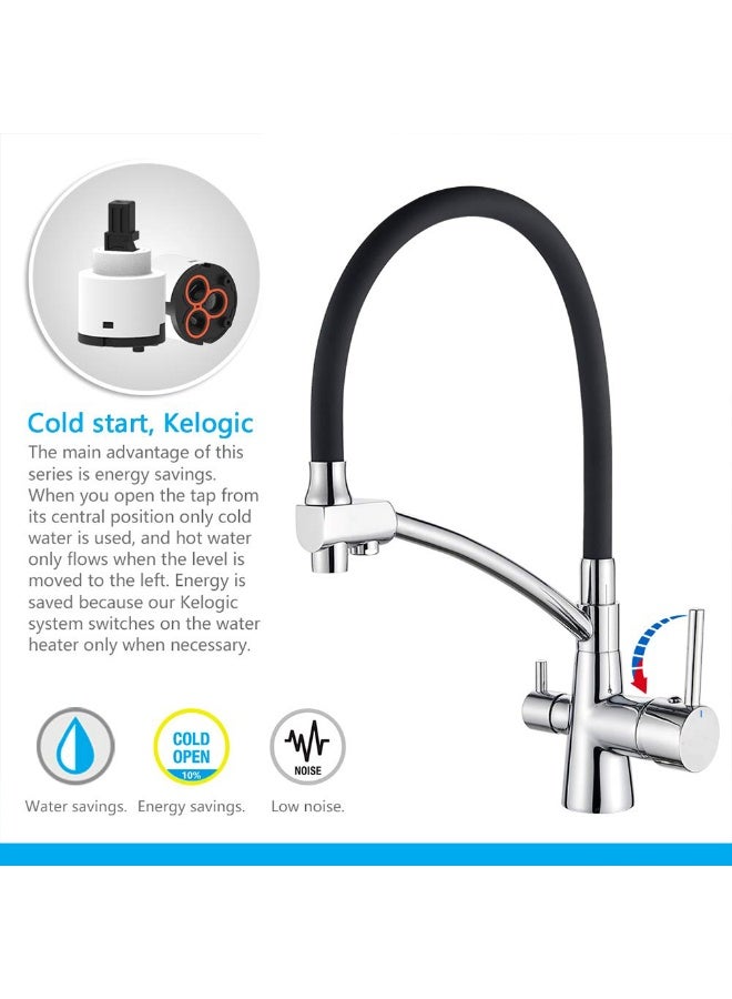 Black Kitchen Tap with Flexible Spout, 3-in-1 Sprayer & Water Filter Purifier, Chrome Finish - Image 4