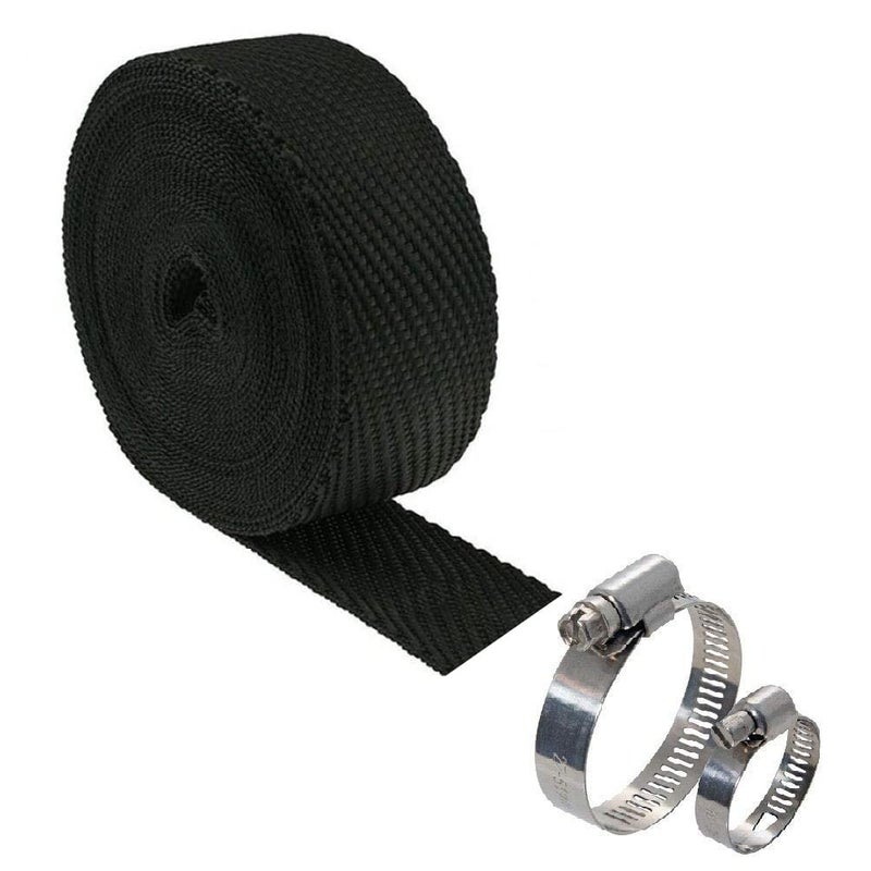 TRP Traders ® Black Exhaust Heat Wrap Roll with Clamp - 3 Metre approx - Image 1