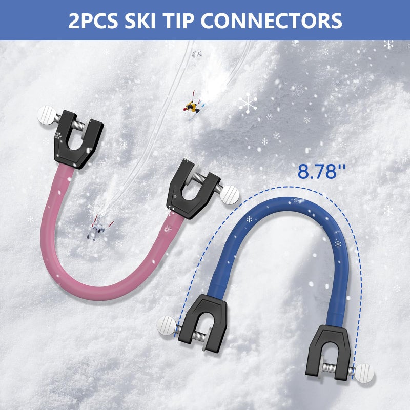 YEESOOM Edgie Wedgie Ski Tip Connector - Edgie Wedgie Ski for Kids 2 PCS for Beginners Skiing Training and Speed Control, Ski Accessories Edgy Wedgy Ski Kids Training Aid, Blue & Pink - Image 2