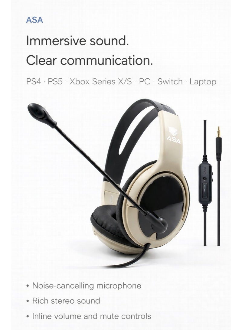 ASA 099 Wired Gaming Headset with Microphone – Stereo Sound for PS4, PS5, PC & Mobile - Image 1