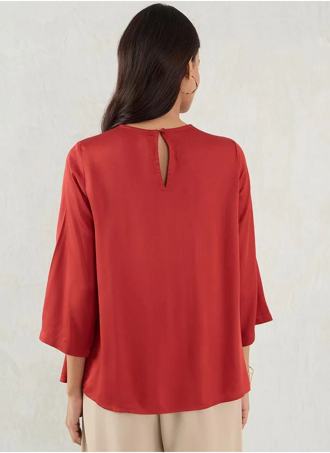 Femmella Solid Pleated Detail 3/4 Sleeve Top by Styli