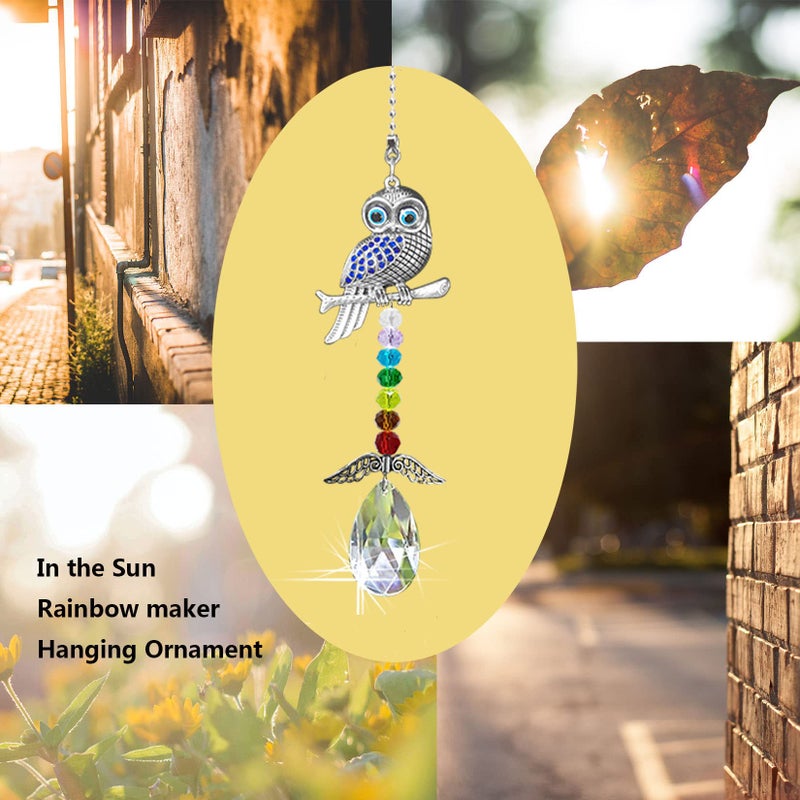 Persofine Hanging Crystal Charm Owl Suncatcher for Window and Home Decor,Blue Evil Eye Protection and Good Luck Car Charm Pendant (Owl) - Image 4