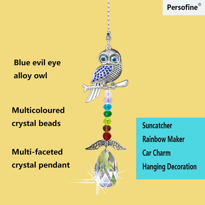 Persofine Hanging Crystal Charm Owl Suncatcher for Window and Home Decor,Blue Evil Eye Protection and Good Luck Car Charm Pendant (Owl) - Image 2