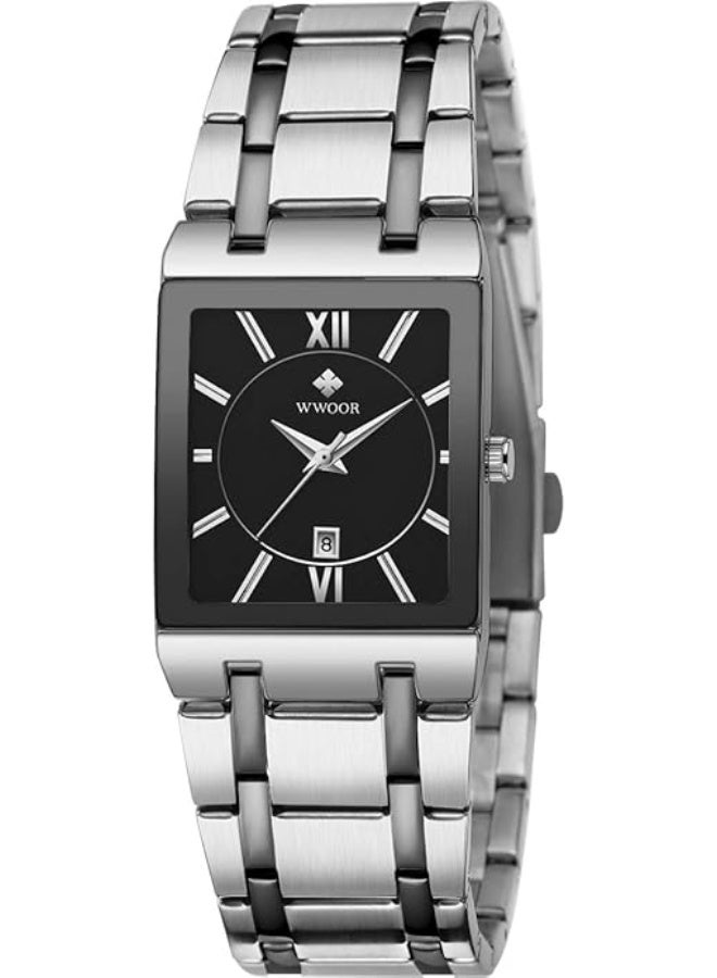 WWOOR Square Watches for Men Stainless Steel Mens Square Watch with Date Original Waterproof Analog Quartz Fashion Business Casual Wristwatch - Image 1