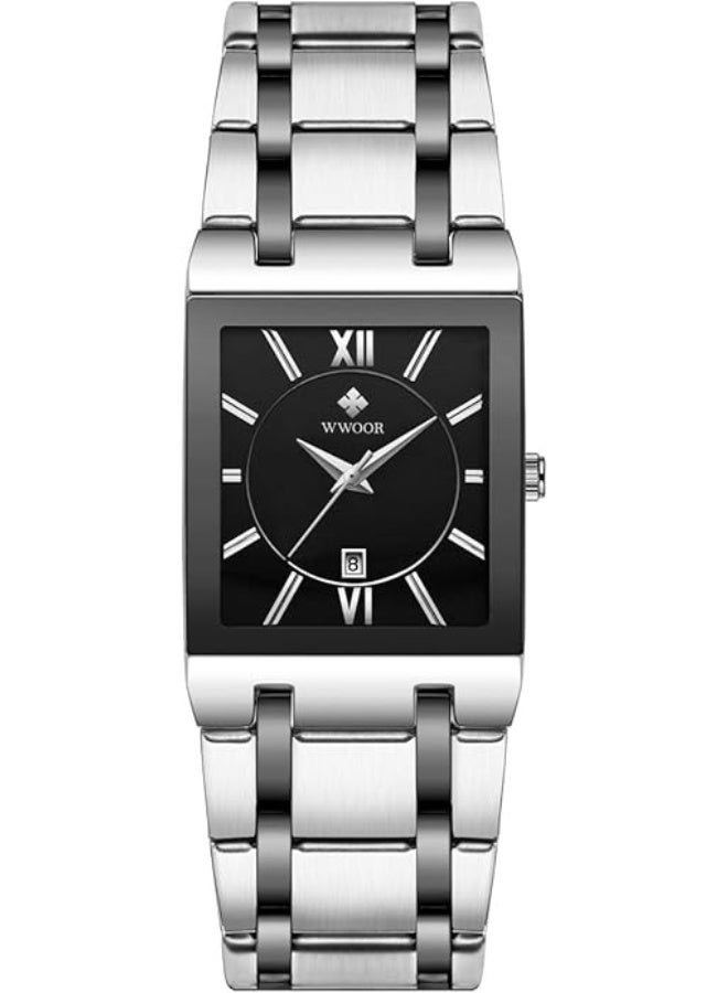 WWOOR Square Watches for Men Stainless Steel Mens Square Watch with Date Original Waterproof Analog Quartz Fashion Business Casual Wristwatch - Image 2