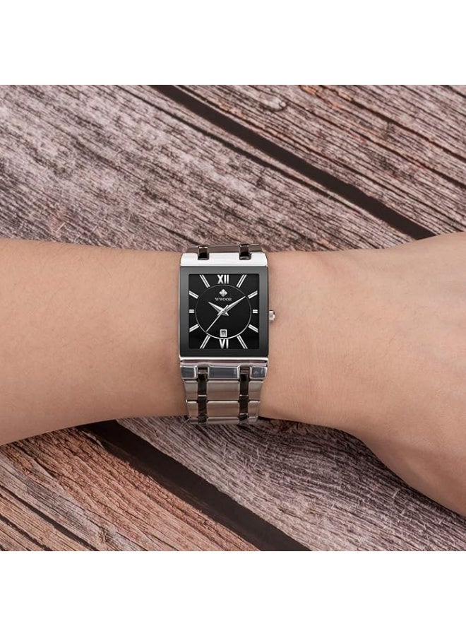 WWOOR Square Watches for Men Stainless Steel Mens Square Watch with Date Original Waterproof Analog Quartz Fashion Business Casual Wristwatch - Image 4