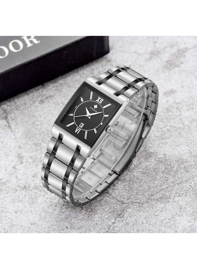 WWOOR Square Watches for Men Stainless Steel Mens Square Watch with Date Original Waterproof Analog Quartz Fashion Business Casual Wristwatch - Image 5