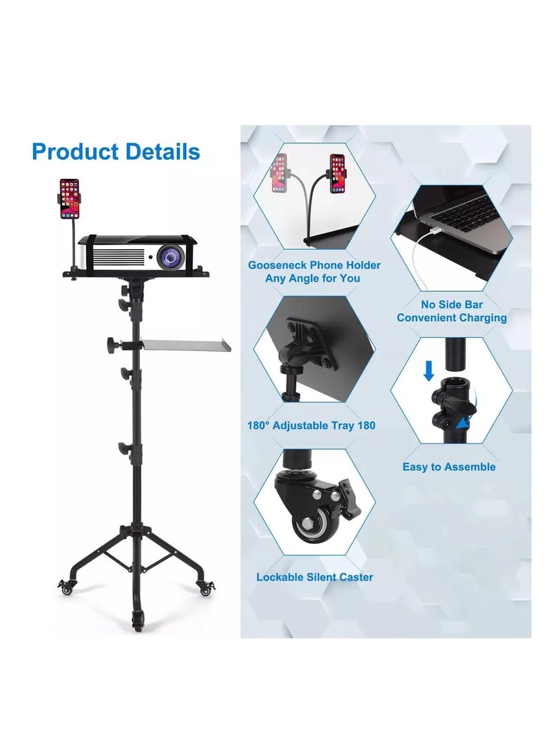 Projector Stand Tripod With Wheels,Laptop Tripod Stand Rolling,Projector Stand Adjustable Height 23.6 to 51 inch,Projector Tripod Stand For Office Home,Protable Laptop Floor Stand,Black - Image 3