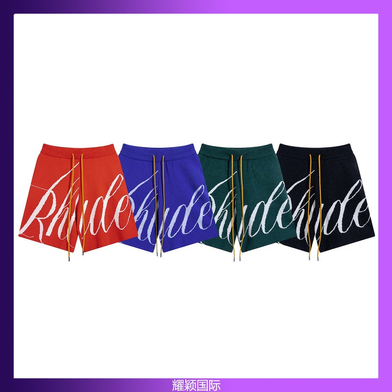 2024 American Style Trendy Brand Rhude Letter Logo Jacquard Drawstring Knitted Wool Casual Loose Shorts For Men And Women - Image 2