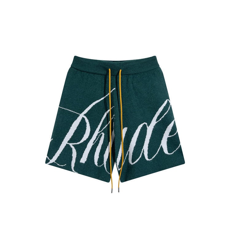 2024 American Style Trendy Brand Rhude Letter Logo Jacquard Drawstring Knitted Wool Casual Loose Shorts For Men And Women - Image 4