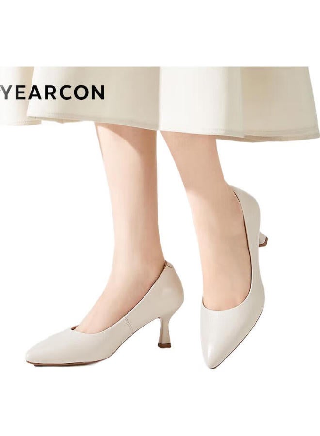 YEARCON Women'S Fine-Heeled Commuter Work Shoes Shallow-Mouth Fashion High-Heeled Single Shoes Women 26903W White 38 - Image 2