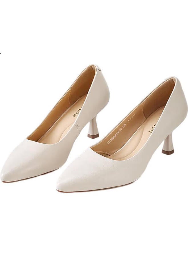 YEARCON Women'S Fine-Heeled Commuter Work Shoes Shallow-Mouth Fashion High-Heeled Single Shoes Women 26903W White 38 - Image 1