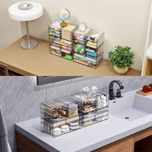 Yieach 2 Pack Acrylic Drawer Organizer With 6 Drawers,Stackable 11.1” Large Clear Storage Drawers and Makeup Organizer For Vanity,Bathroom Countertop,Cabinet,Pantry,Office Supply Storage Bins Drawers - Image 4