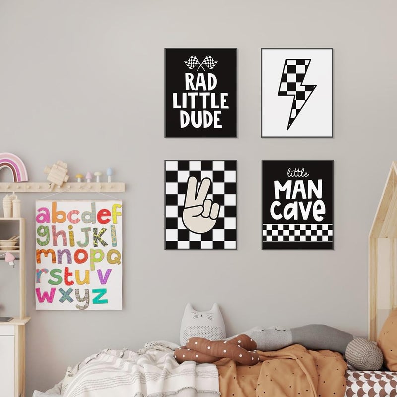 Plkmn Rad Little Dude Prints مجموعة من 4 preppy السلام يدوية البرق لافتة لارقة الملصق المطبوعات الرجعية بوفالو بوفالو بلود ديكور ليتل مان كهف جدار الفن 8x10 بوصة (دون إطار) - Image 2