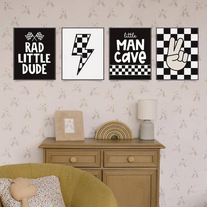 Plkmn Rad Little Dude Prints مجموعة من 4 preppy السلام يدوية البرق لافتة لارقة الملصق المطبوعات الرجعية بوفالو بوفالو بلود ديكور ليتل مان كهف جدار الفن 8x10 بوصة (دون إطار) - Image 3