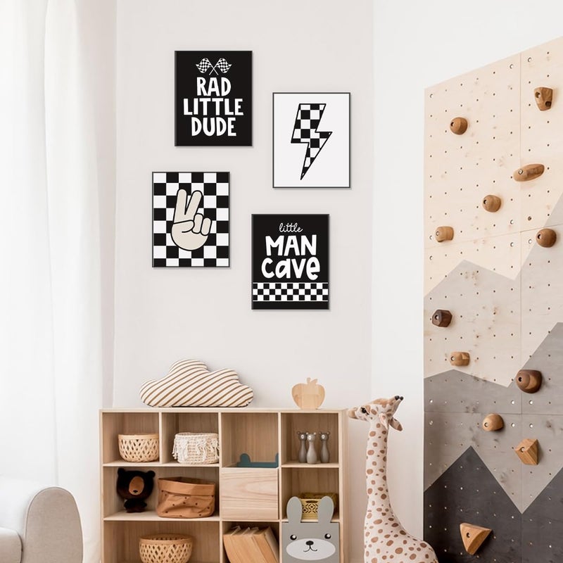Plkmn Rad Little Dude Prints مجموعة من 4 preppy السلام يدوية البرق لافتة لارقة الملصق المطبوعات الرجعية بوفالو بوفالو بلود ديكور ليتل مان كهف جدار الفن 8x10 بوصة (دون إطار) - Image 4