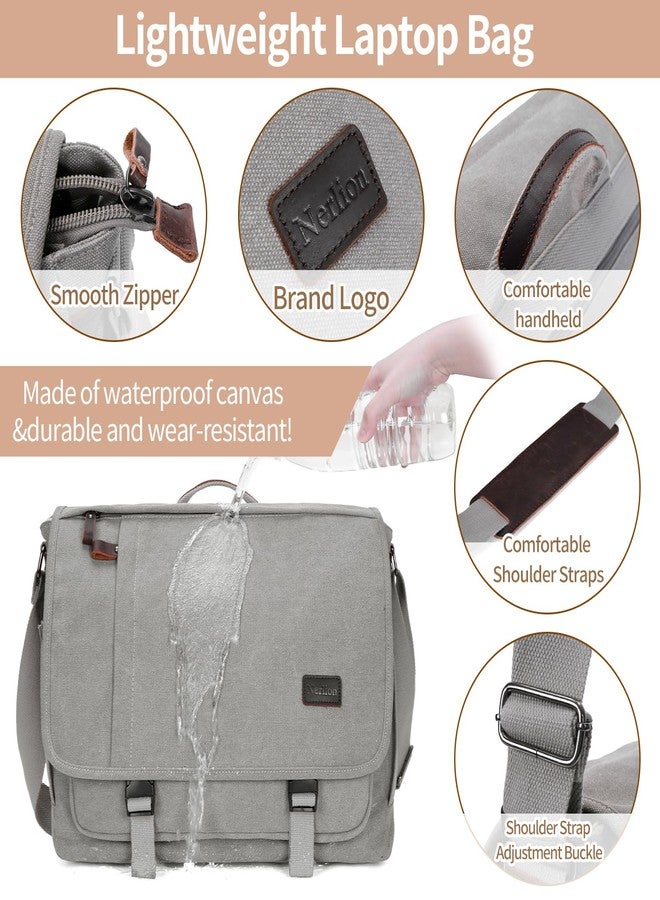 NerIion Nerlion Messenger Bag for Men 17-17.3 Inch Laptop Bag Canvas Water-resistant Computer Bag Shoulder Bag Work Briefcase Bookbag for College (Light Gray) - Image 5