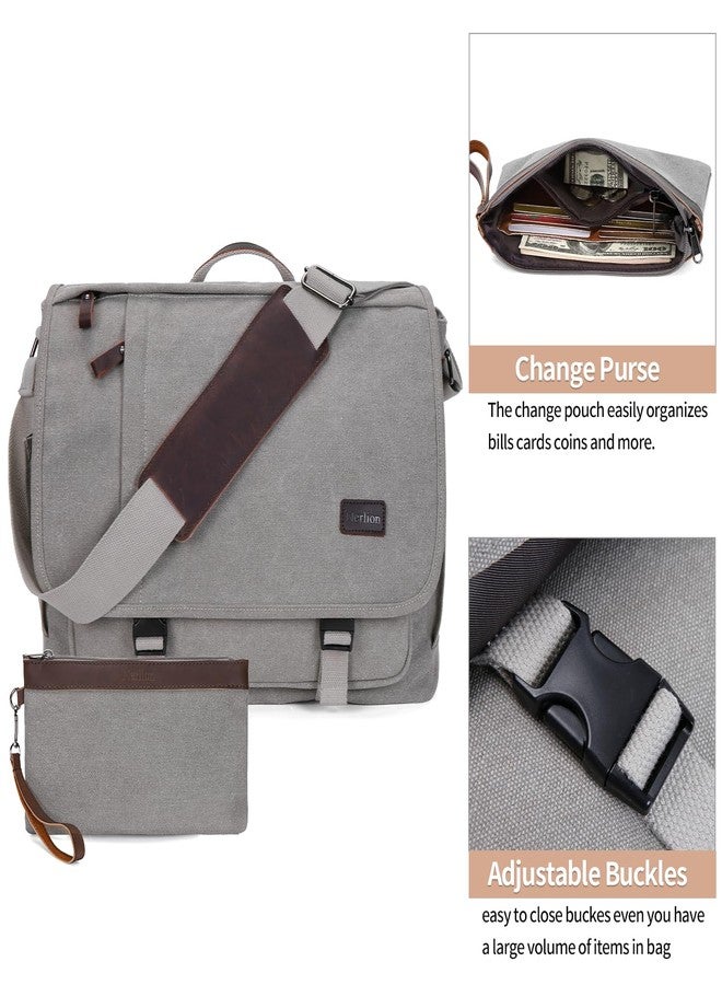 NerIion Nerlion Messenger Bag for Men 17-17.3 Inch Laptop Bag Canvas Water-resistant Computer Bag Shoulder Bag Work Briefcase Bookbag for College (Light Gray) - Image 3