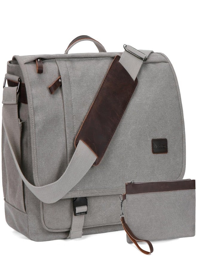 NerIion Nerlion Messenger Bag for Men 17-17.3 Inch Laptop Bag Canvas Water-resistant Computer Bag Shoulder Bag Work Briefcase Bookbag for College (Light Gray) - Image 1