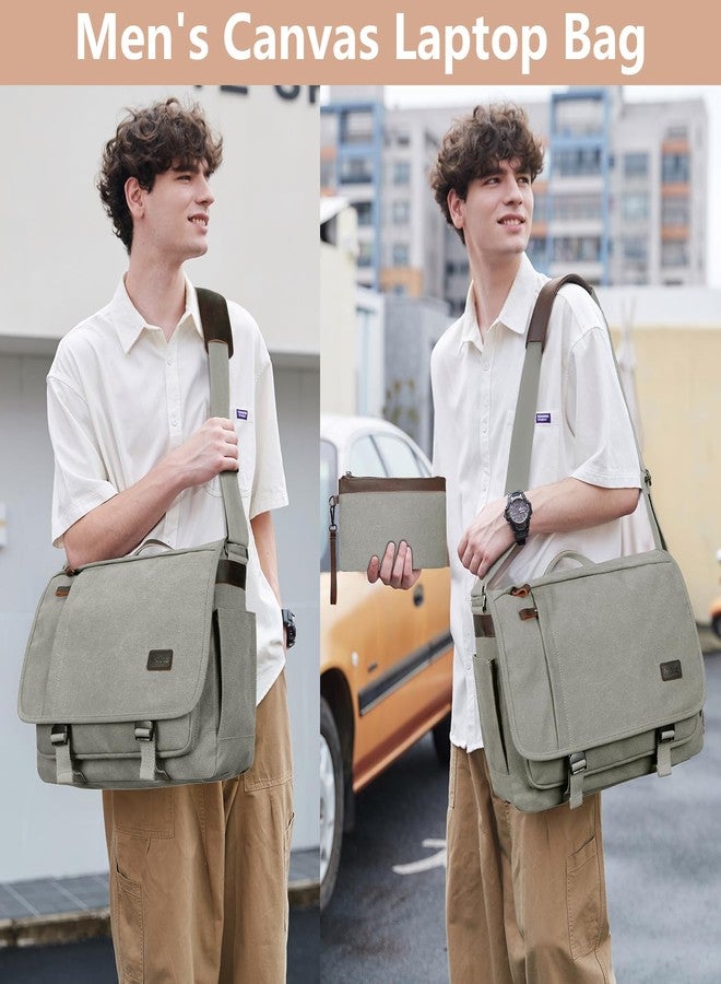 NerIion Nerlion Messenger Bag for Men 17-17.3 Inch Laptop Bag Canvas Water-resistant Computer Bag Shoulder Bag Work Briefcase Bookbag for College (Light Gray) - Image 2