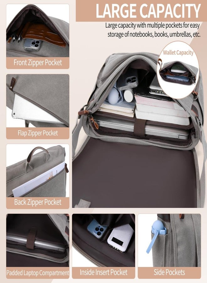 NerIion Nerlion Messenger Bag for Men 17-17.3 Inch Laptop Bag Canvas Water-resistant Computer Bag Shoulder Bag Work Briefcase Bookbag for College (Light Gray) - Image 4