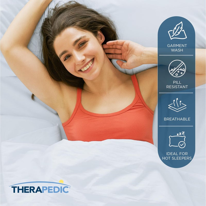 Therapedic 100% Egyptian Cotton Queen 6-Piece Sheet Set â€“ Naturally Cooling & Breathable Sateen, Preshrunk Garment Wash, 16" Deep Pocket Fitted Sheet, Bonus Pillowcases, Soft & Durable - Light Blue - Image 3