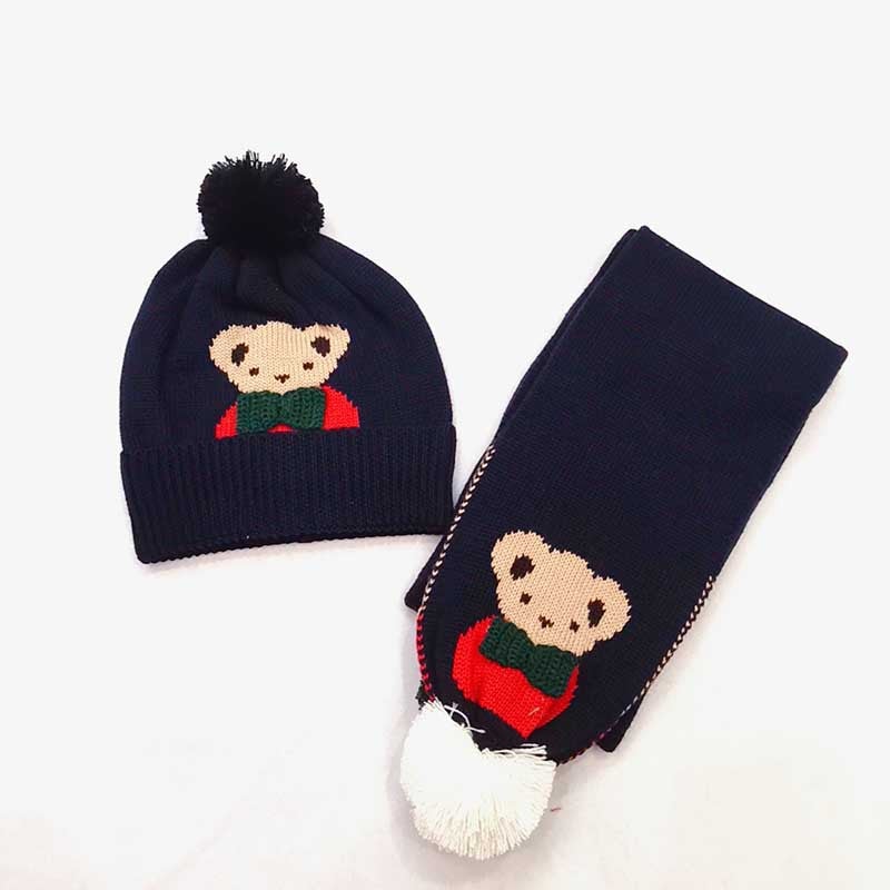 Children'S Hat Scarf Two-Piece Set Boys And Girls Cotton Suit F Bear Jacquard Two-Piece Set - Image 3