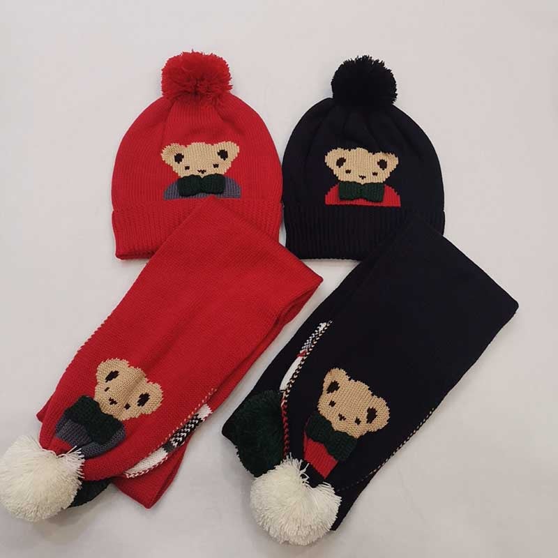 Children'S Hat Scarf Two-Piece Set Boys And Girls Cotton Suit F Bear Jacquard Two-Piece Set - Image 2