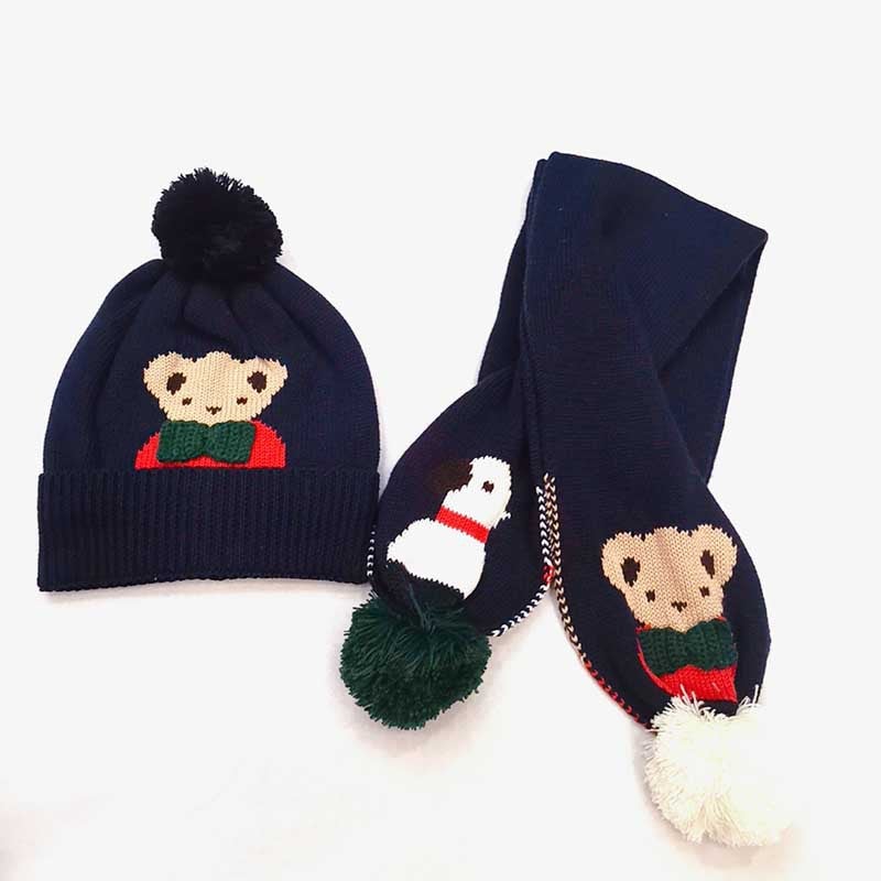Children'S Hat Scarf Two-Piece Set Boys And Girls Cotton Suit F Bear Jacquard Two-Piece Set - Image 5