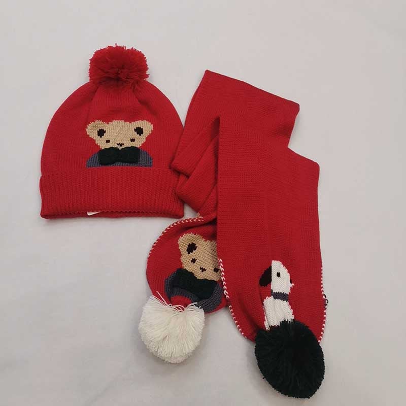 Children'S Hat Scarf Two-Piece Set Boys And Girls Cotton Suit F Bear Jacquard Two-Piece Set - Image 4