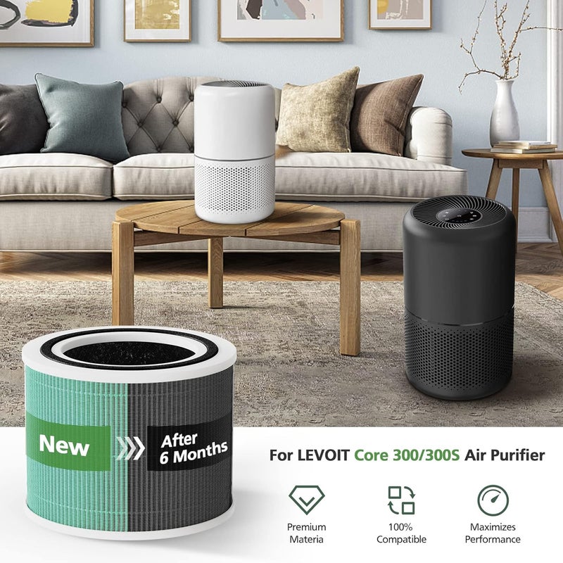 isinlive Core 300 Toxin Absorber Replacement Filter for LEVOIT Core300-P Core 300 VortexAir Air Purifier, 3-in-1 HEPA and Activated Carbon, Core 300-RF-TX, 2 Pack, Green - Image 2