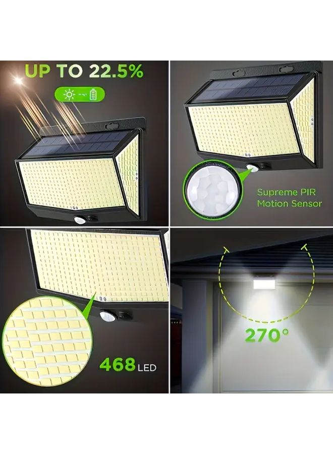 2 قطعة 468 مصباح LED شمسي مع حساس حركة، إضاءة حدائق أمنية مقاومة للعوامل الجوية - Image 5