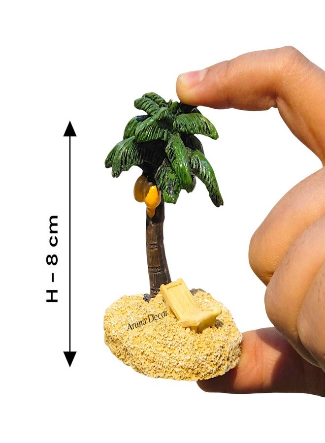 ARUNA DECOR Miniature Coconut Palm Tree with Beach Base, Garden Decor, Doll House Accessories, Miniature Garden Decoration, 8cm (Green Palm Tree) - Image 2