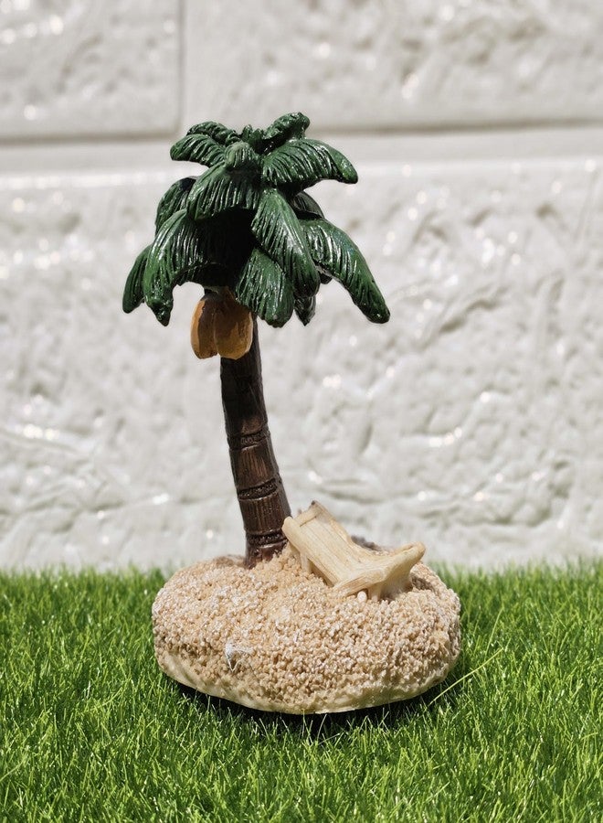 ARUNA DECOR Miniature Coconut Palm Tree with Beach Base, Garden Decor, Doll House Accessories, Miniature Garden Decoration, 8cm (Green Palm Tree) - Image 1