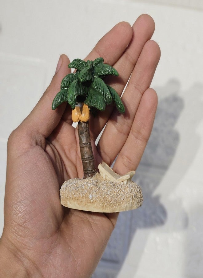 ARUNA DECOR Miniature Coconut Palm Tree with Beach Base, Garden Decor, Doll House Accessories, Miniature Garden Decoration, 8cm (Green Palm Tree) - Image 3