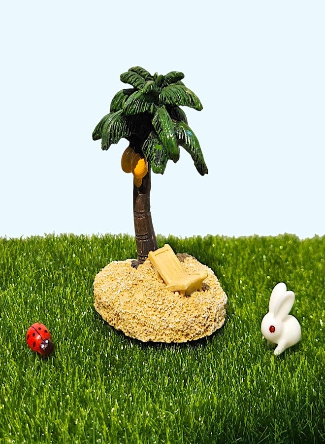ARUNA DECOR Miniature Coconut Palm Tree with Beach Base, Garden Decor, Doll House Accessories, Miniature Garden Decoration, 8cm (Green Palm Tree) - Image 4