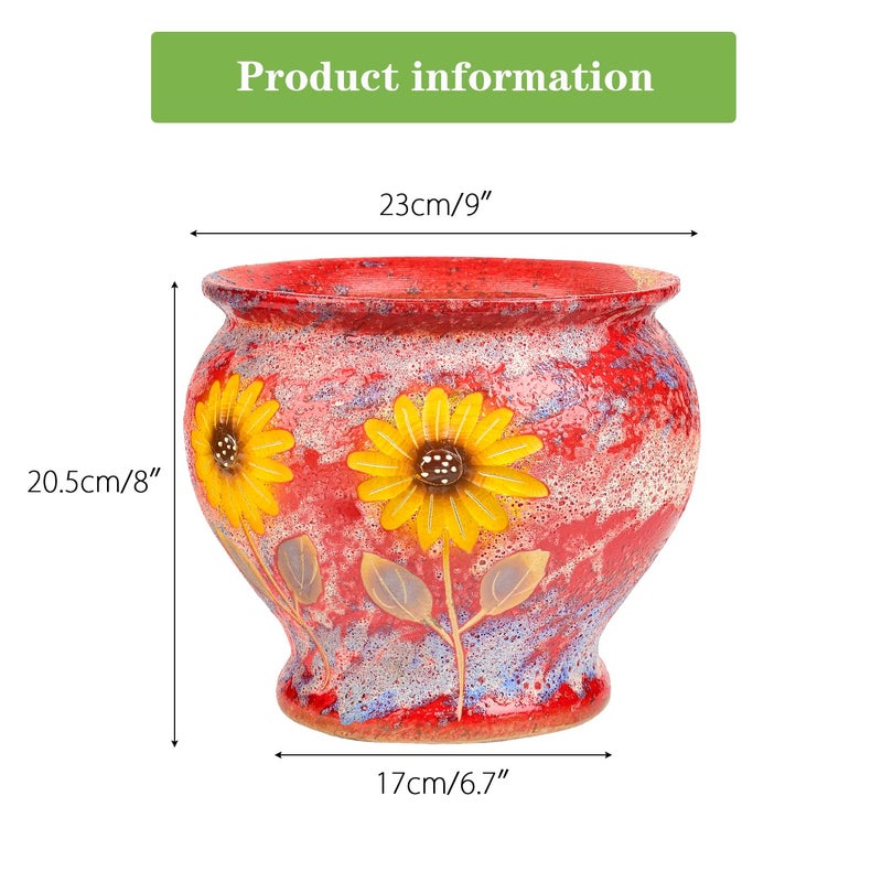 Sungmor Ceramic Hand Painted Succulent Flower Pots, 9 Inch Large Pottery Pots for Indoor Outdoor Plants, Decorative Ceramic Vase for Flower Arrangement Home Decor, Vintage Centerpieces Flowerpot - Image 5