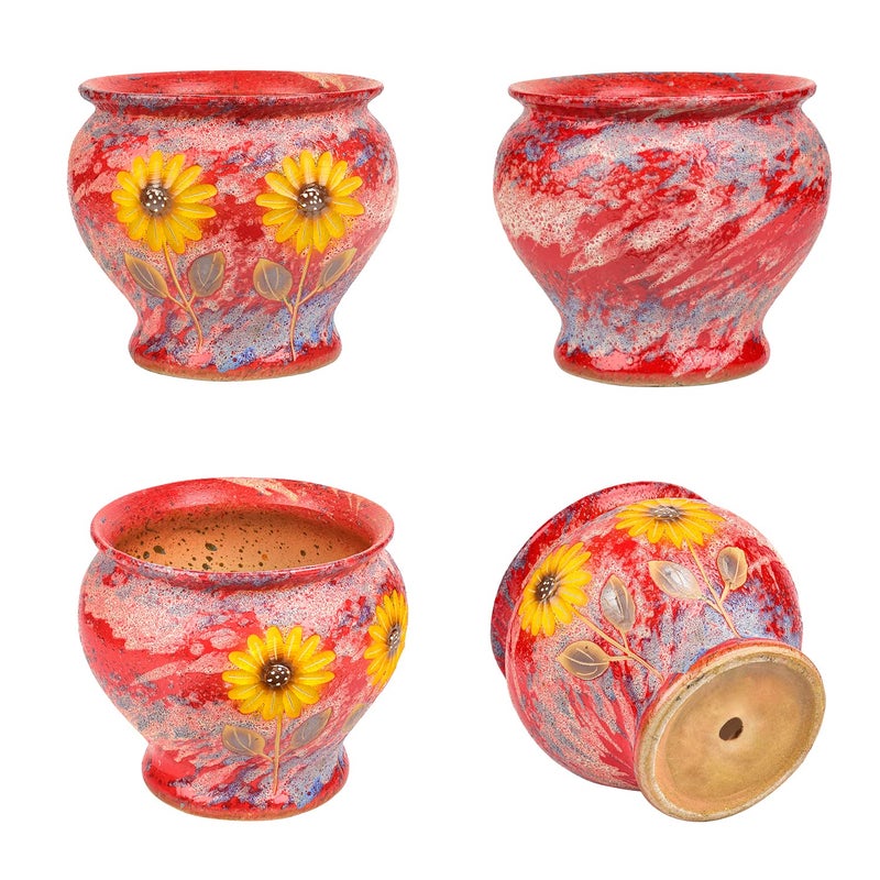 Sungmor Ceramic Hand Painted Succulent Flower Pots, 9 Inch Large Pottery Pots for Indoor Outdoor Plants, Decorative Ceramic Vase for Flower Arrangement Home Decor, Vintage Centerpieces Flowerpot - Image 4