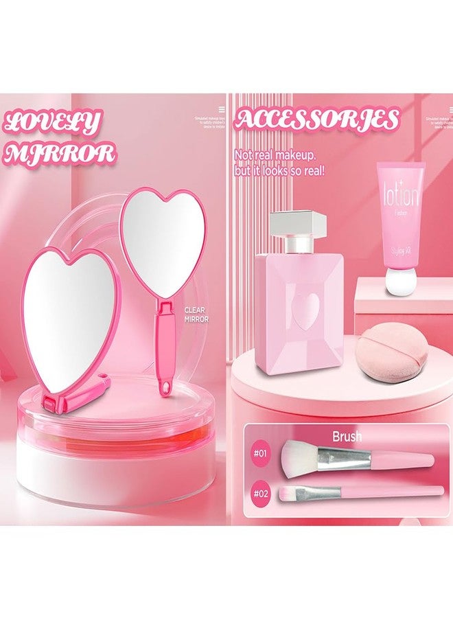 WenToyce Pretend Makeup Kit for Girls, 12 Pcs Kids Cosmetic Pretend Play Beauty Make Up Set, Not Real Eye Shadow Blush Palette Lipstick with Hand Bag, Pink - Image 5