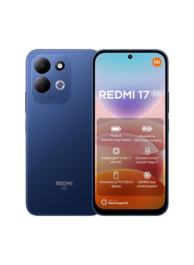 Xiaomi Redmi 17 5G Dual SIM – 4GB RAM, 128GB Storage, Deep Blue - Global Version