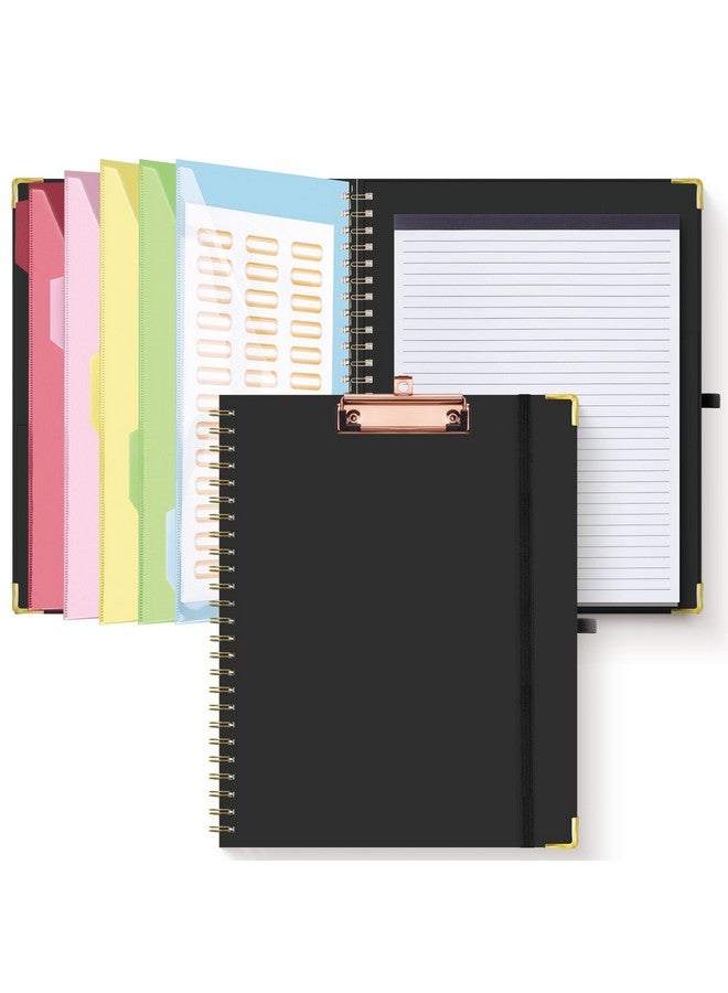 هاوتوكو حافظة حافظة مع مفكرة مبطنة قابلة لإعادة الملء لحجم الحروف (11 بوصة × 8.5 بوصة) 5 فواصل مع 10 جيوب حامل أقلام مرن وتسميات مجلد الملفات لوحة فنية لحافظة الممرضة الحلزونية (أسود) - Image 1