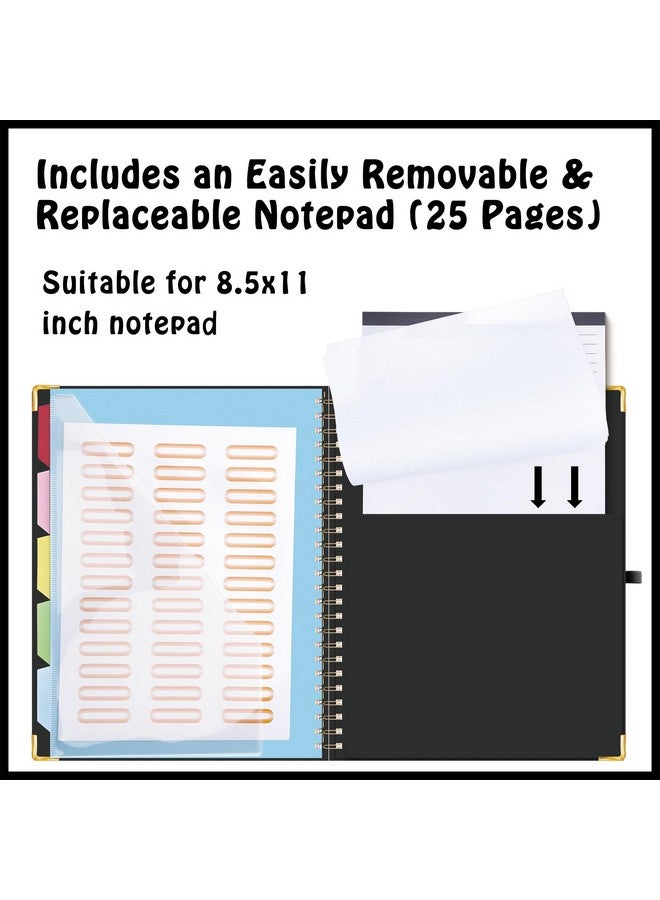 هاوتوكو حافظة حافظة مع مفكرة مبطنة قابلة لإعادة الملء لحجم الحروف (11 بوصة × 8.5 بوصة) 5 فواصل مع 10 جيوب حامل أقلام مرن وتسميات مجلد الملفات لوحة فنية لحافظة الممرضة الحلزونية (أسود) - Image 3