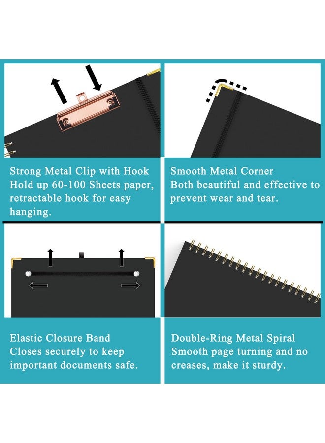 هاوتوكو حافظة حافظة مع مفكرة مبطنة قابلة لإعادة الملء لحجم الحروف (11 بوصة × 8.5 بوصة) 5 فواصل مع 10 جيوب حامل أقلام مرن وتسميات مجلد الملفات لوحة فنية لحافظة الممرضة الحلزونية (أسود) - Image 5