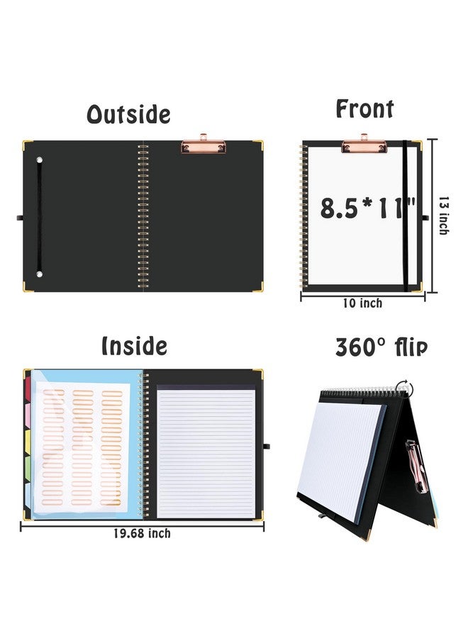 هاوتوكو حافظة حافظة مع مفكرة مبطنة قابلة لإعادة الملء لحجم الحروف (11 بوصة × 8.5 بوصة) 5 فواصل مع 10 جيوب حامل أقلام مرن وتسميات مجلد الملفات لوحة فنية لحافظة الممرضة الحلزونية (أسود) - Image 2